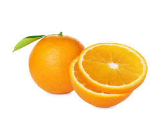 Plakat Fresh ripe oranges isolated on white. Citrus fruit