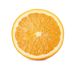 Slice of ripe orange isolated on white
