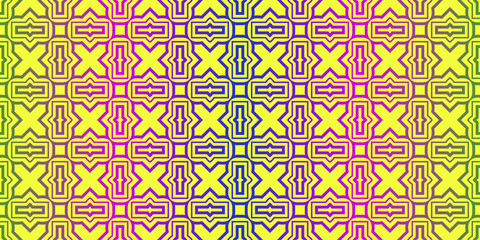 Vector Illustration. Pattern With Traditional Geometric Ornament, Decorative Border. Design For Print Fabric. Yellow purple color
