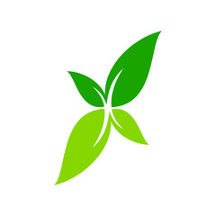 Modern Green Leaf Eco Icon Template Logo