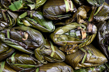 Fresh Colombian banana leaves for cooking tamales in Medellin