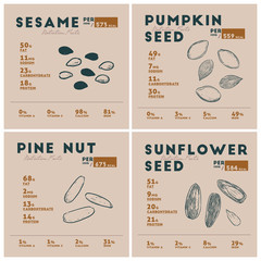 Nutrition facts of seed, hand draw sketch vector.