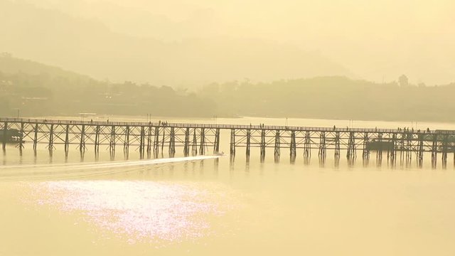 beautiful sun rising sky at sangkhla buri one of most popular traveling destination in kanchanaburi thailand