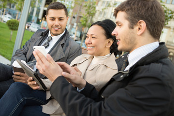 Business colleagues meeting outdoors