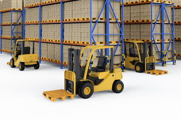 Forklift in warehouse
