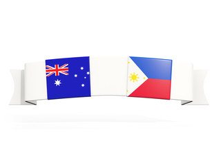 Banner with two square flags of Australia and philippines