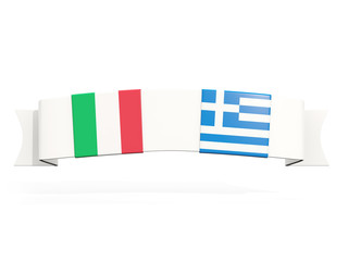 Banner with two square flags of Italy and greece