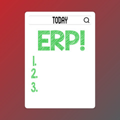 Writing note showing Erp. Business photo showcasing Enterprise resource planning with automate back office functions