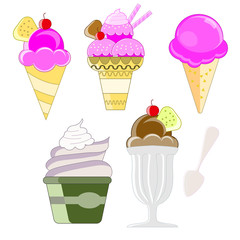 Ice cream collection vector illustration isolated over white background