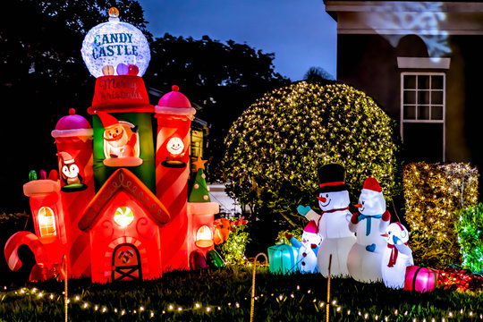 CELEBRATION, FLORIDA, USA - DECEMBER, 2018: Christmas Decorated House At Celebration City.