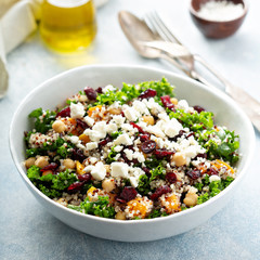 Kale and quinoa salad with chickpeas and feta