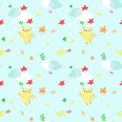Vector seamless pattern with cute autumn cats