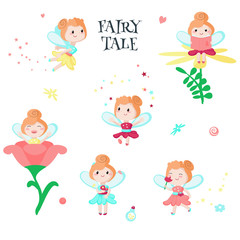 Cute little fairy icon set vector isolated illustration