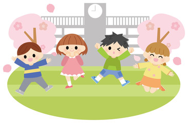 入学式　春　桜　子供たち