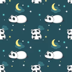 Printed roller blinds Sleeping animals Vector seamless pattern with cute little panda