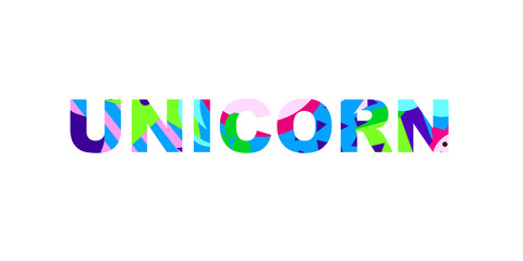 Unicorn - inspirational word with a unique bright texture. Good for any printed products, Internet content. Vector illustration