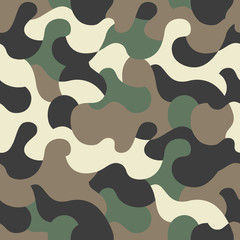 Green camouflage seamless pattern. Vector camo military backgound. Fabric textile print tamplate.