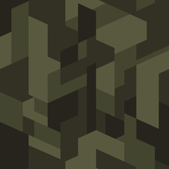 Donkergroen isometrisch camouflagepatroon. Naadloze textuur, vector. Geometrische camoachtergrond. Abstracte stedelijke stijl achtergrond.