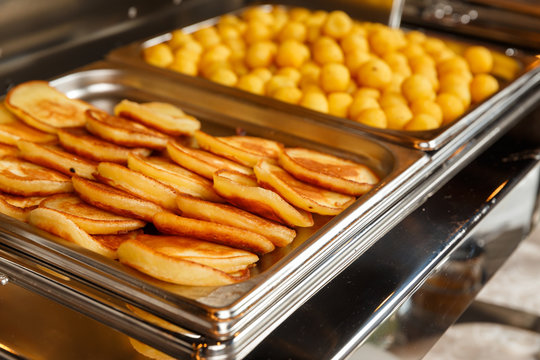 pancaces in breakfast line in restaurant