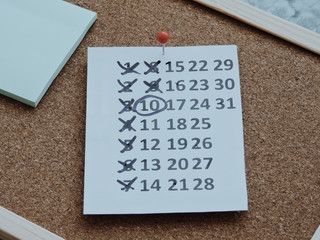 Planning a project-Close up.Thumbtack in calendar concept for busy,work space.Business meeting...