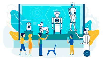 Robot Exhibition. Museum Tech Demonstration. Flat