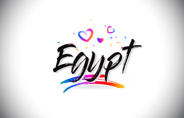 Egypt Welcome To Word Text with Love Hearts and Creative Handwritten Font Design Vector.