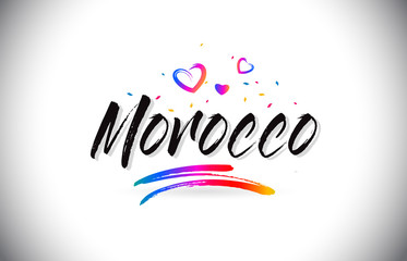 Morocco Welcome To Word Text with Love Hearts and Creative Handwritten Font Design Vector.