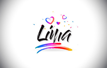 Lima Welcome To Word Text with Love Hearts and Creative Handwritten Font Design Vector.