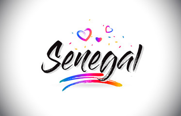 Senegal Welcome To Word Text with Love Hearts and Creative Handwritten Font Design Vector.