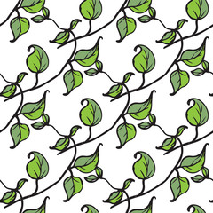 Green vector seamless Doodle pattern with leaves, for textile or book covers, manufacturing, wallpapers, print, gift wrap and scrapbooking