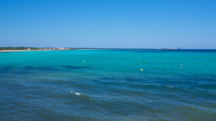 Fototapeta na wymiar Sa Rapita, Mallorca Spain. Amazing landscape of the charming Es Rapita beach and turquoise sea