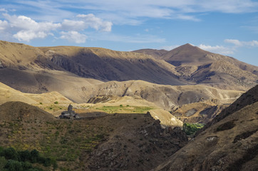 Mountains landscape in Syunik region with old Vorotnavank  monastery, Armenia