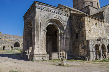 Unique processing and carving at the entrance to the temple of Tatev Monastery, Armenia