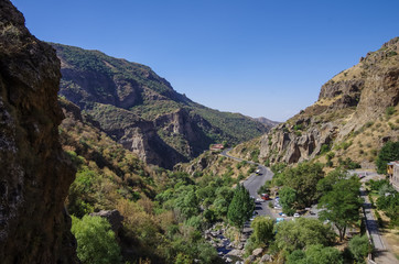 Fototapeta na wymiar Road in canyon to the medieval Geghard monastery complex, Armenia