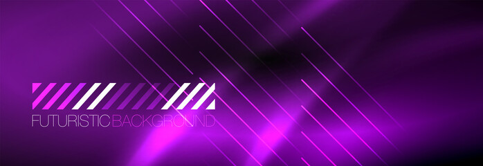 Neon glowing techno lines, hi-tech futuristic abstract background template with lines