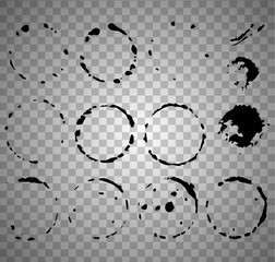Set of black paint,Black ink round stroke on on transparent background.