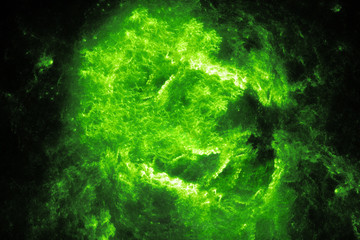 Green glowing high energy flame in space