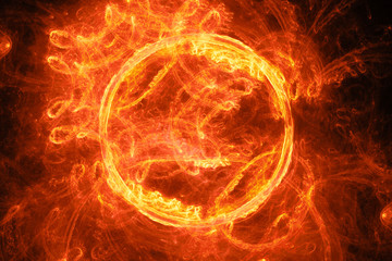 Fototapeta na wymiar Fiery glowing ring flame in space