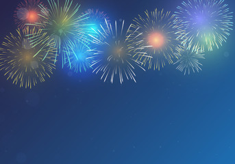 brightly colorful fireworks with pale smoke from fire on twilight background. firework for event around the world