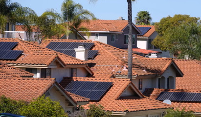 Solar panels on rooftops in California