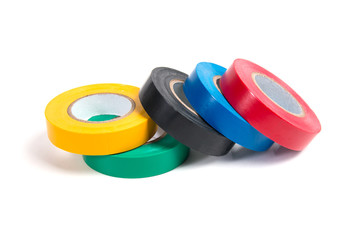 Rolls of colored insulating tape isolated on white background