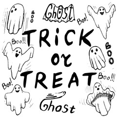 trick or treat of Halloween inscriptions with whisper ghost