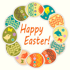 Easter design of eggs with a pattern, wreath, design element