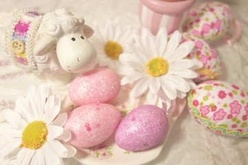 Obraz na płótnie Canvas Easter eggs - Easter composition.Easter Tradition - Selective focus