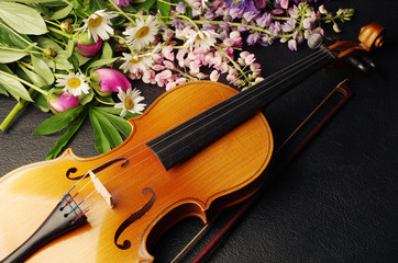 music, violin, flower, fiddle, bouquet, classic, flowers, spring, instrument, musical, string, background, valentine, wooden, harmony, red, art, beautiful, symbol, retro, love, romantic, romance, comp © yrafoto