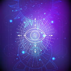 Vector illustration of mystic symbol Eye on abstract background.