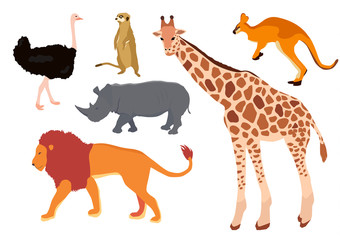 Africa animal decorative set colorful isolated vector illustration