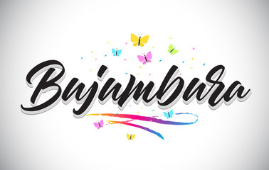 Bujumbura Handwritten Vector Word Text with Butterflies and Colorful Swoosh.