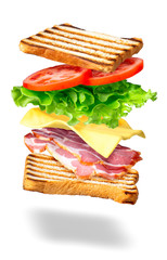 sandwich with flying ingredients