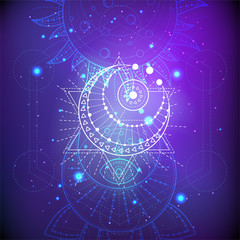 Vector illustration of Sacred or mystic symbol on abstract background.